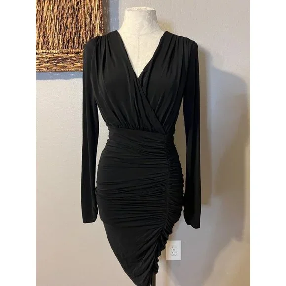 BCBGMAXAZRIA Dalton Dress M Medium Black Open Back Stretch Long Sleeve - Picture 3 of 9